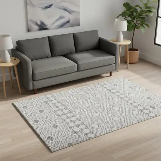 Gray And Ivory Geometric Washable Area Rug With UV Protection Photo 2
