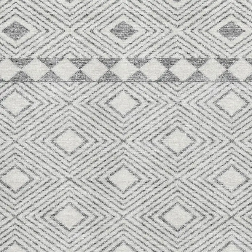 Gray And Ivory Geometric Washable Area Rug With UV Protection Photo 3