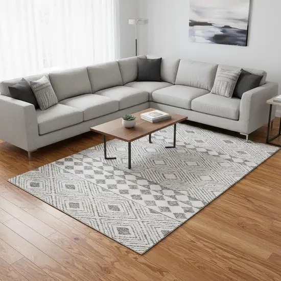 Gray And Ivory Geometric Washable Area Rug With UV Protection Photo 2