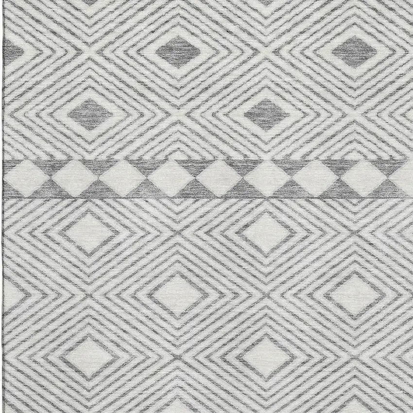 Gray And Ivory Geometric Washable Area Rug With UV Protection Photo 3