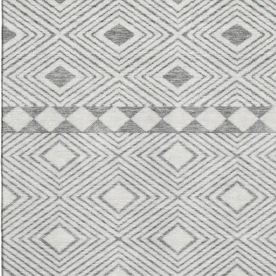 Gray And Ivory Geometric Washable Area Rug With UV Protection Photo 3
