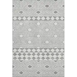 Photo of Gray And Ivory Geometric Washable Area Rug With UV Protection