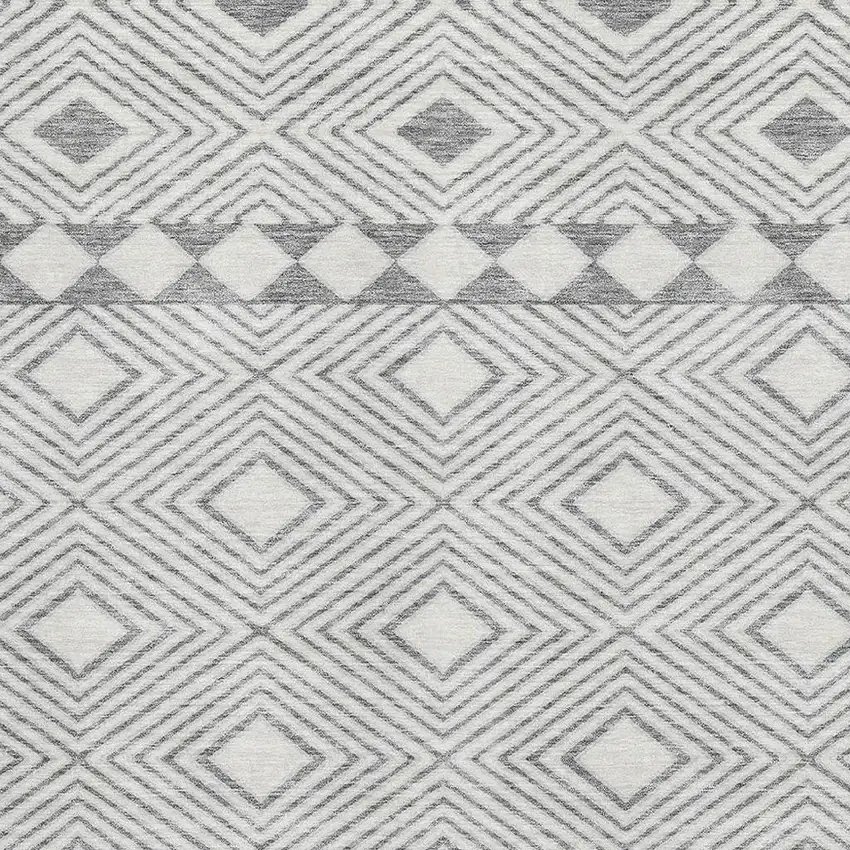 Gray And Ivory Geometric Washable Area Rug With UV Protection Photo 3