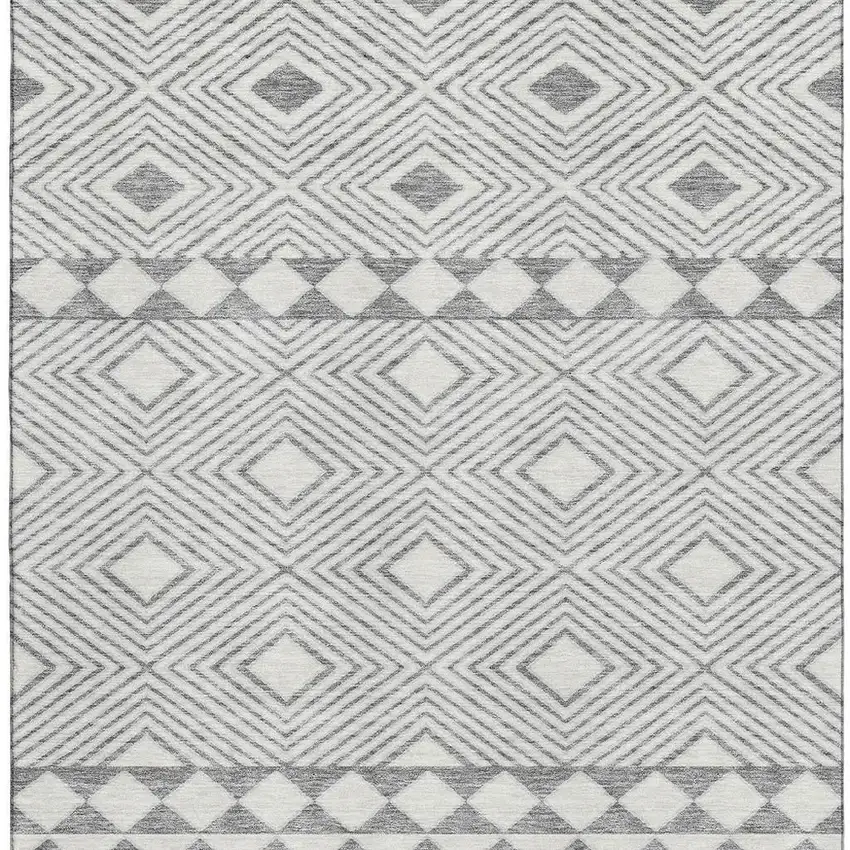 Gray And Ivory Geometric Washable Area Rug With UV Protection Photo 3