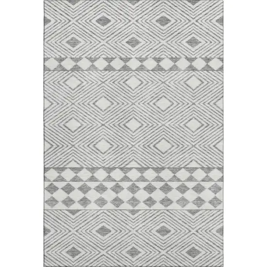 Gray And Ivory Geometric Washable Area Rug With UV Protection Photo 1