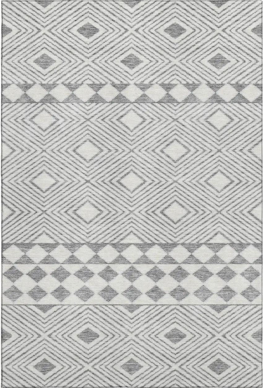 Gray And Ivory Geometric Washable Area Rug With UV Protection Photo 1