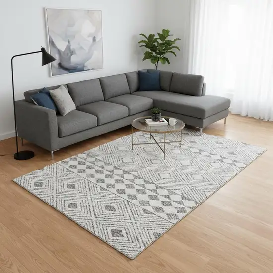 Gray And Ivory Geometric Washable Area Rug With UV Protection Photo 2