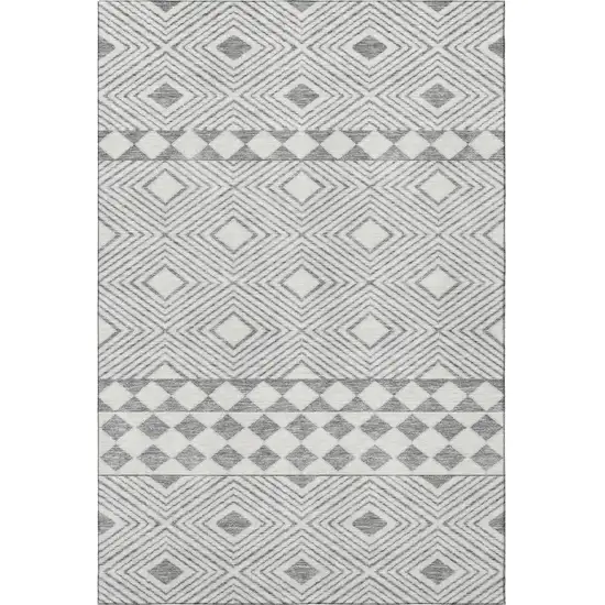 Gray And Ivory Geometric Washable Area Rug With UV Protection Photo 4