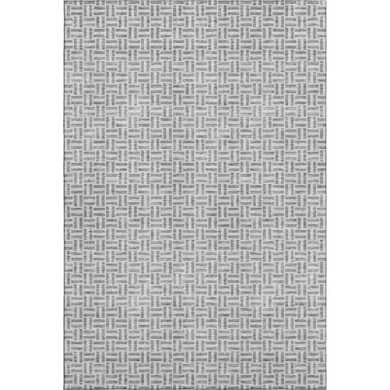 Gray And Ivory Geometric Washable Area Rug With UV Protection Photo 1