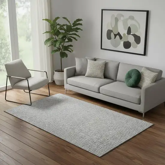 Gray And Ivory Geometric Washable Area Rug With UV Protection Photo 1