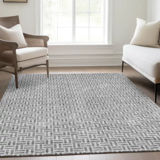 Gray And Ivory Geometric Washable Area Rug With UV Protection Photo 6