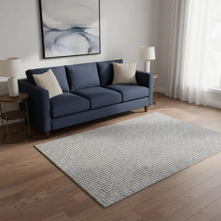 Gray And Ivory Geometric Washable Area Rug With UV Protection Photo 2