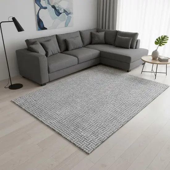 Gray And Ivory Geometric Washable Area Rug With UV Protection Photo 2
