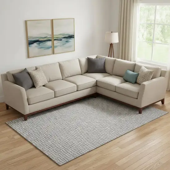 Gray And Ivory Geometric Washable Area Rug With UV Protection Photo 1