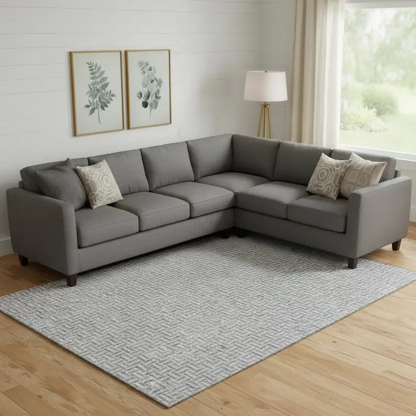 Gray And Ivory Geometric Washable Area Rug With UV Protection Photo 1