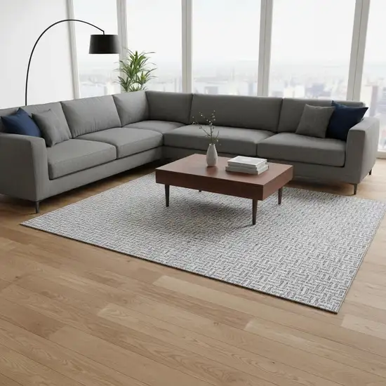 Gray And Ivory Geometric Washable Area Rug With UV Protection Photo 2