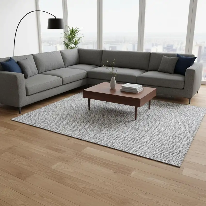 Gray And Ivory Geometric Washable Area Rug With UV Protection Photo 2