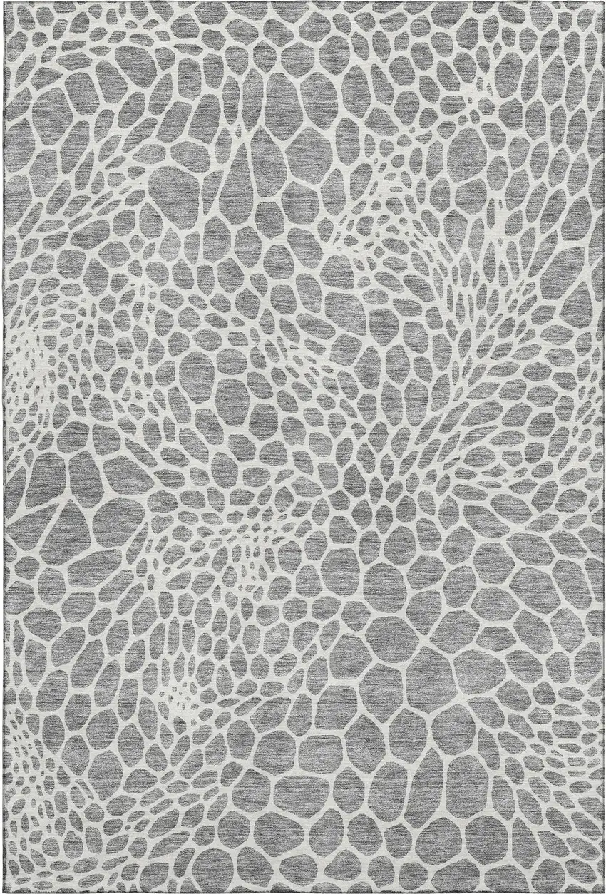 Gray And Ivory Geometric Washable Area Rug With UV Protection Photo 1