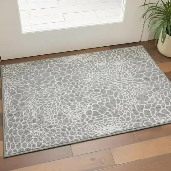 Gray And Ivory Geometric Washable Area Rug With UV Protection Photo 2