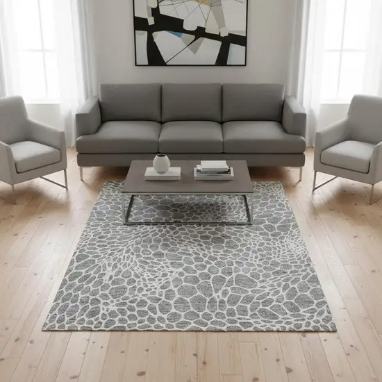Gray And Ivory Geometric Washable Area Rug With UV Protection Photo 2