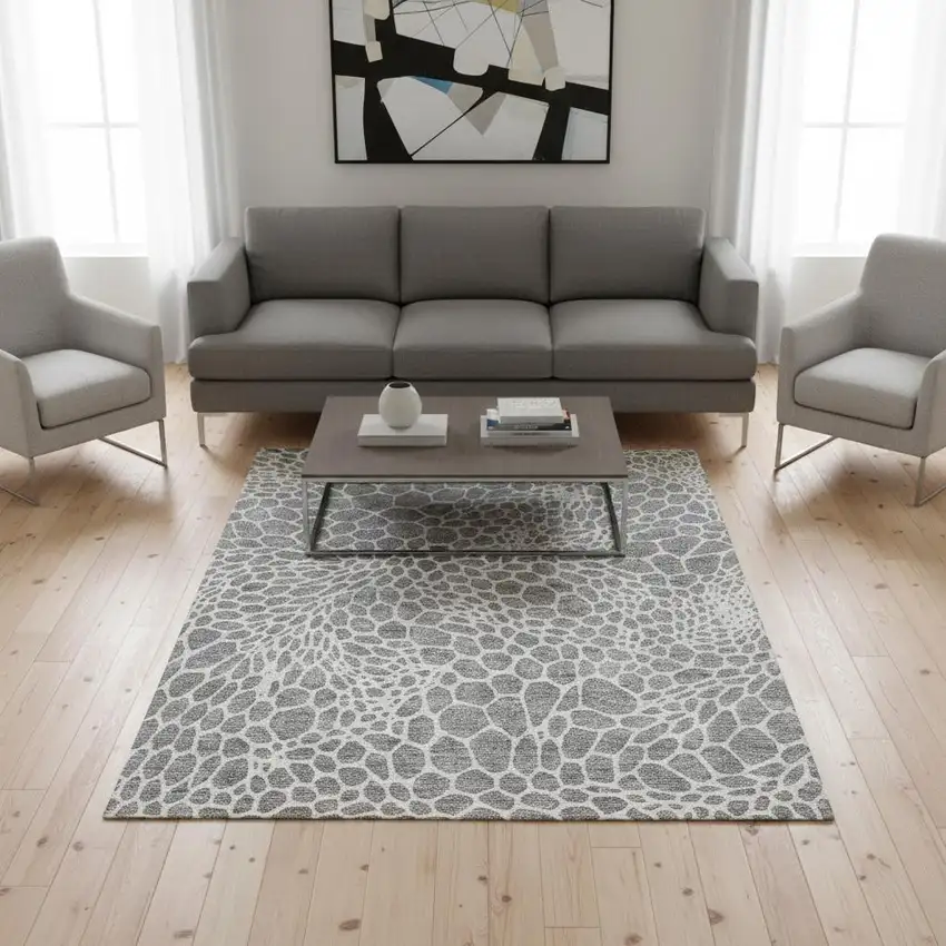 Gray And Ivory Geometric Washable Area Rug With UV Protection Photo 2