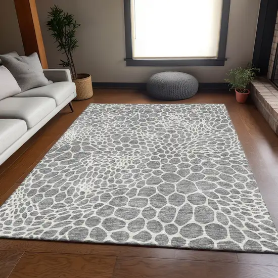Gray And Ivory Geometric Washable Area Rug With UV Protection Photo 5