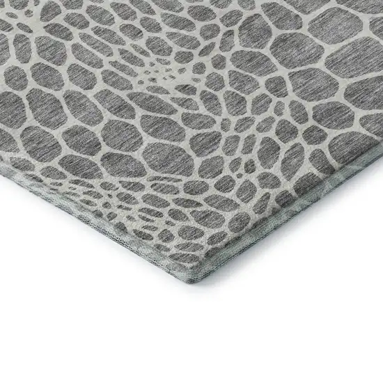 Gray And Ivory Geometric Washable Area Rug With UV Protection Photo 7