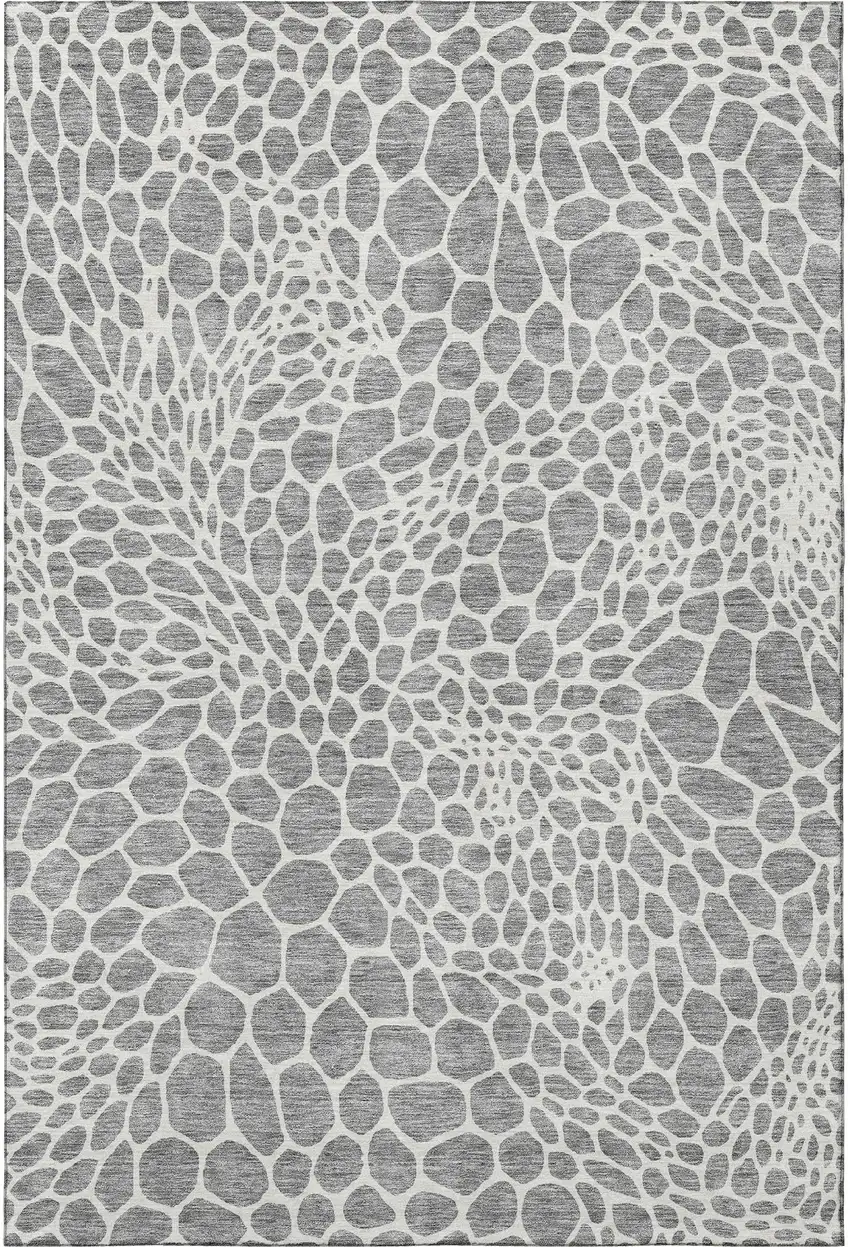 Gray And Ivory Geometric Washable Area Rug With UV Protection Photo 4