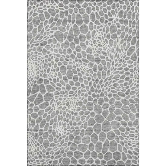 Gray And Ivory Geometric Washable Area Rug With UV Protection Photo 1