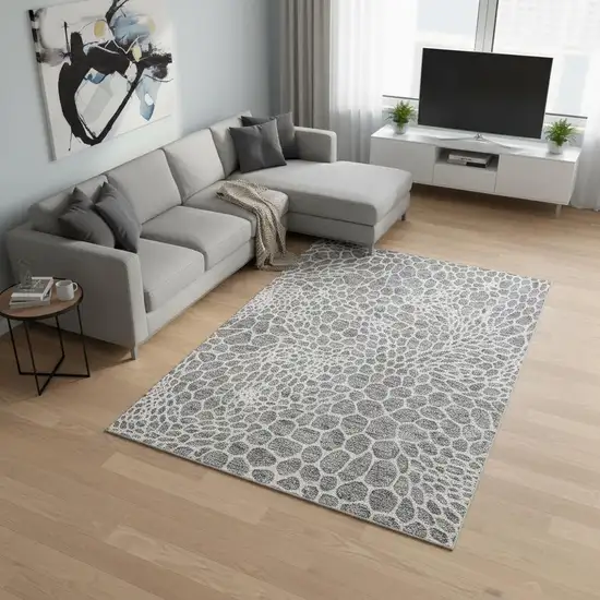 Gray And Ivory Geometric Washable Area Rug With UV Protection Photo 2