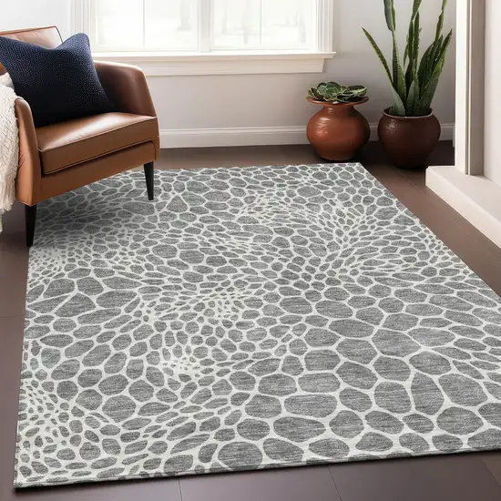 Gray And Ivory Geometric Washable Area Rug With UV Protection Photo 5