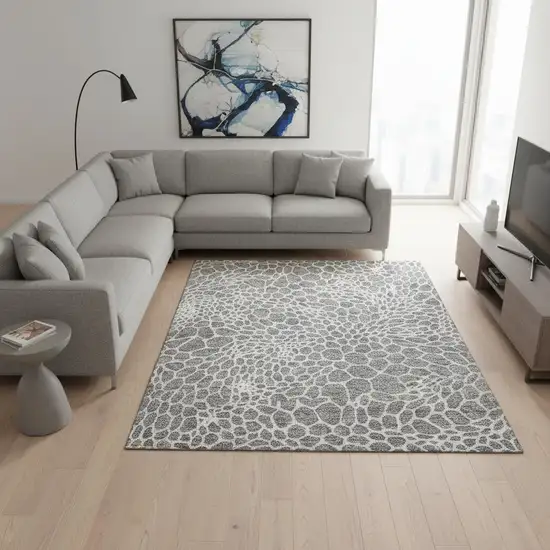 Gray And Ivory Geometric Washable Area Rug With UV Protection Photo 2