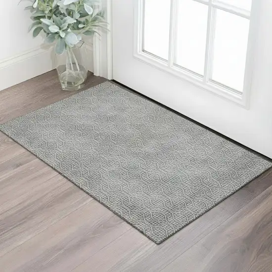 Gray And Ivory Geometric Washable Area Rug With UV Protection Photo 1