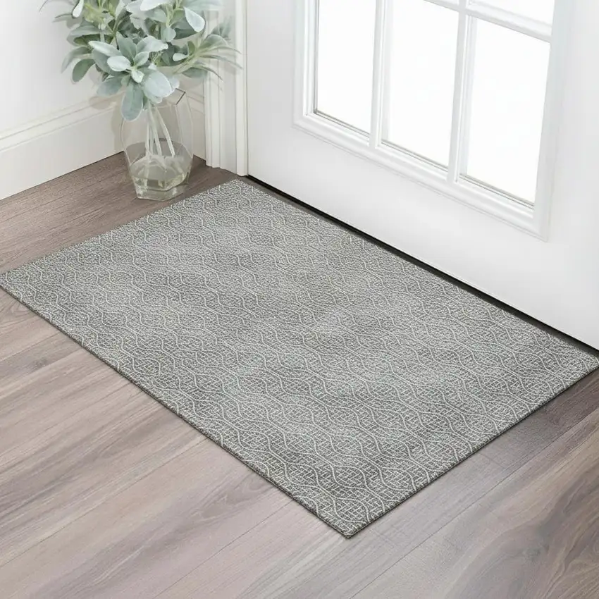 Gray And Ivory Geometric Washable Area Rug With UV Protection Photo 1
