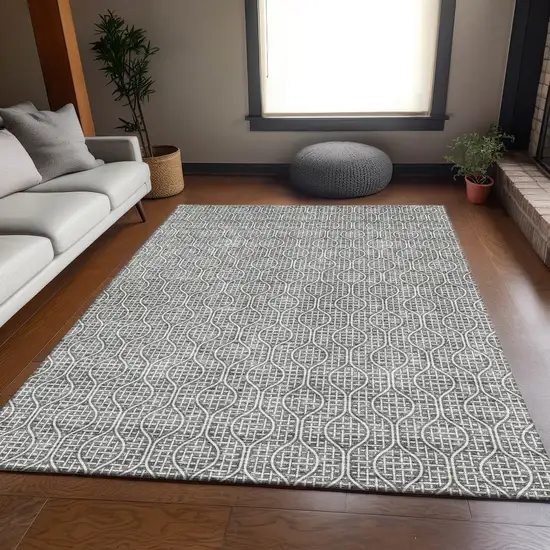 Gray And Ivory Geometric Washable Area Rug With UV Protection Photo 4