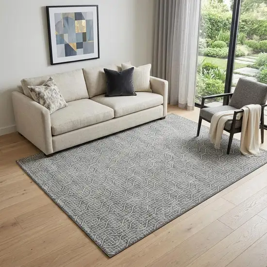 Gray And Ivory Geometric Washable Area Rug With UV Protection Photo 1