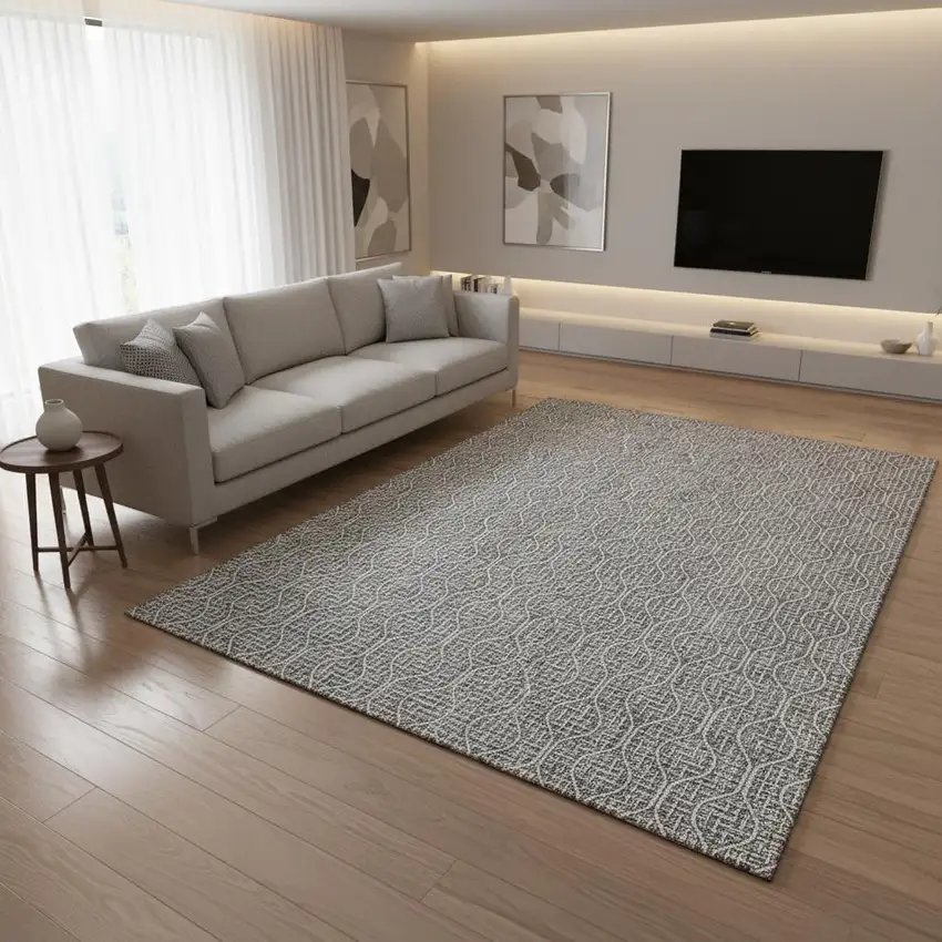 Gray And Ivory Geometric Washable Area Rug With UV Protection Photo 2