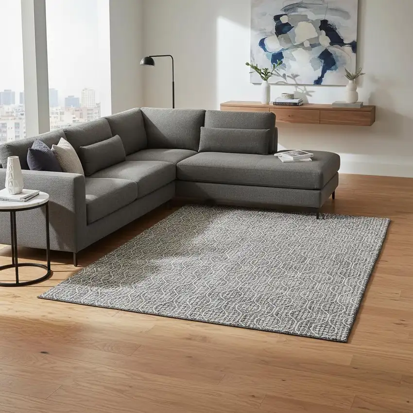 Gray And Ivory Geometric Washable Area Rug With UV Protection Photo 2