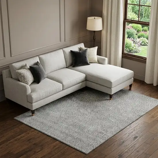Gray And Ivory Geometric Washable Area Rug With UV Protection Photo 1