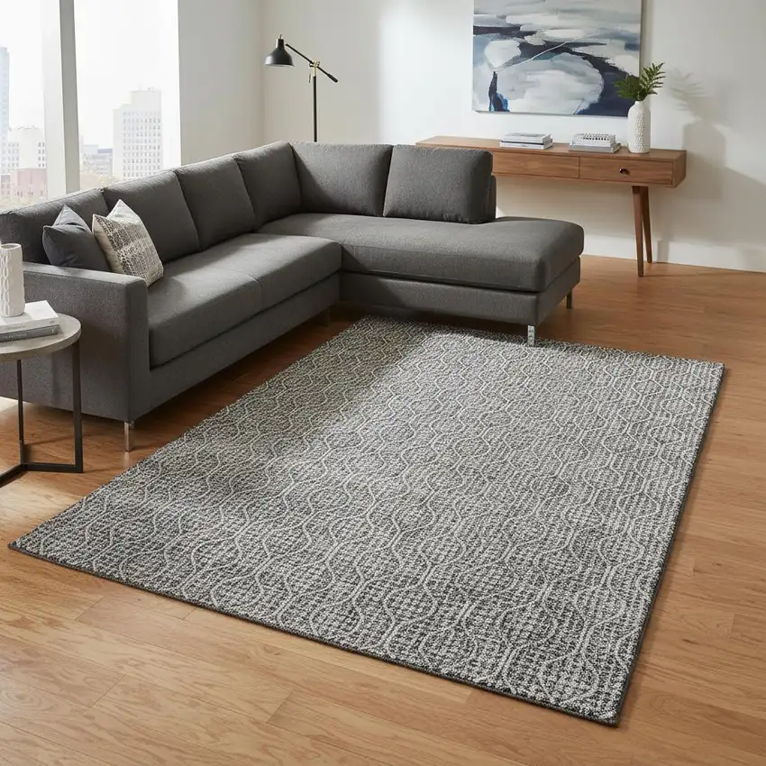 Gray And Ivory Geometric Washable Area Rug With UV Protection Photo 2