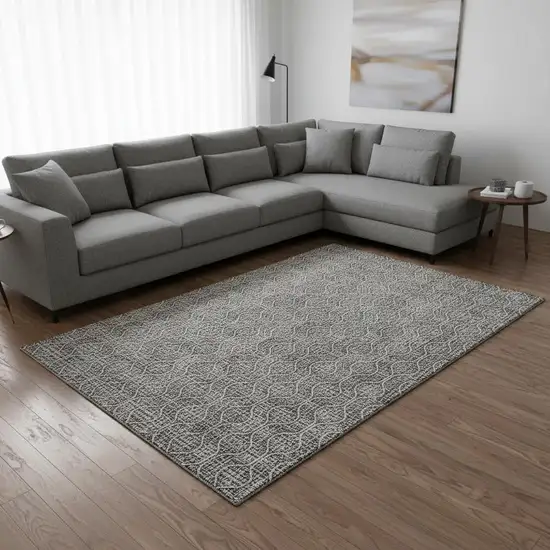 Gray And Ivory Geometric Washable Area Rug With UV Protection Photo 2
