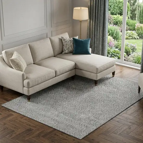 Gray And Ivory Geometric Washable Area Rug With UV Protection Photo 1
