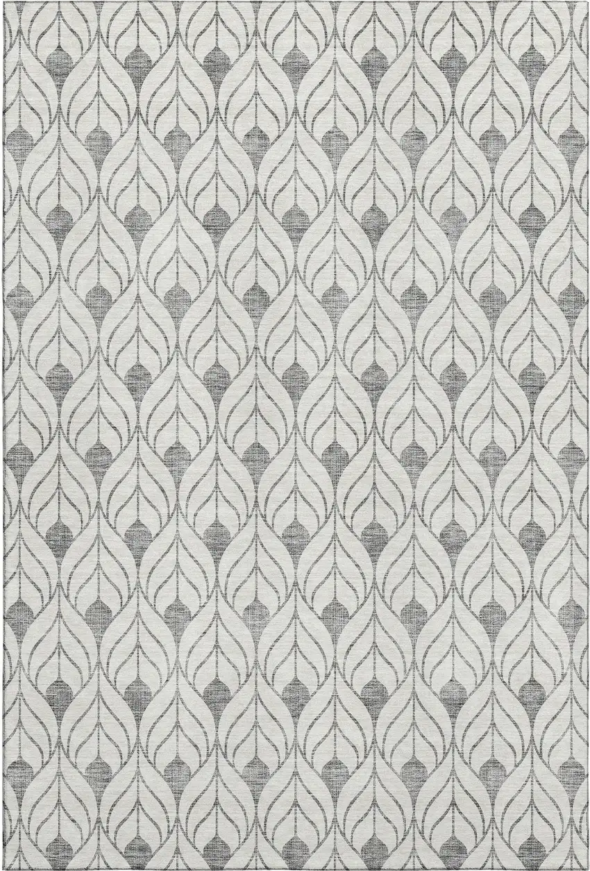 Gray And Ivory Geometric Washable Area Rug With UV Protection Photo 1