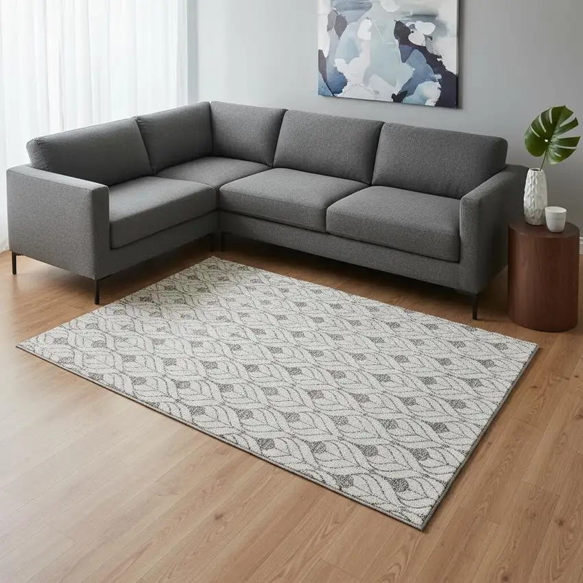 Gray And Ivory Geometric Washable Area Rug With UV Protection Photo 2