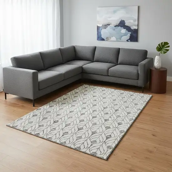 Gray And Ivory Geometric Washable Area Rug With UV Protection Photo 2