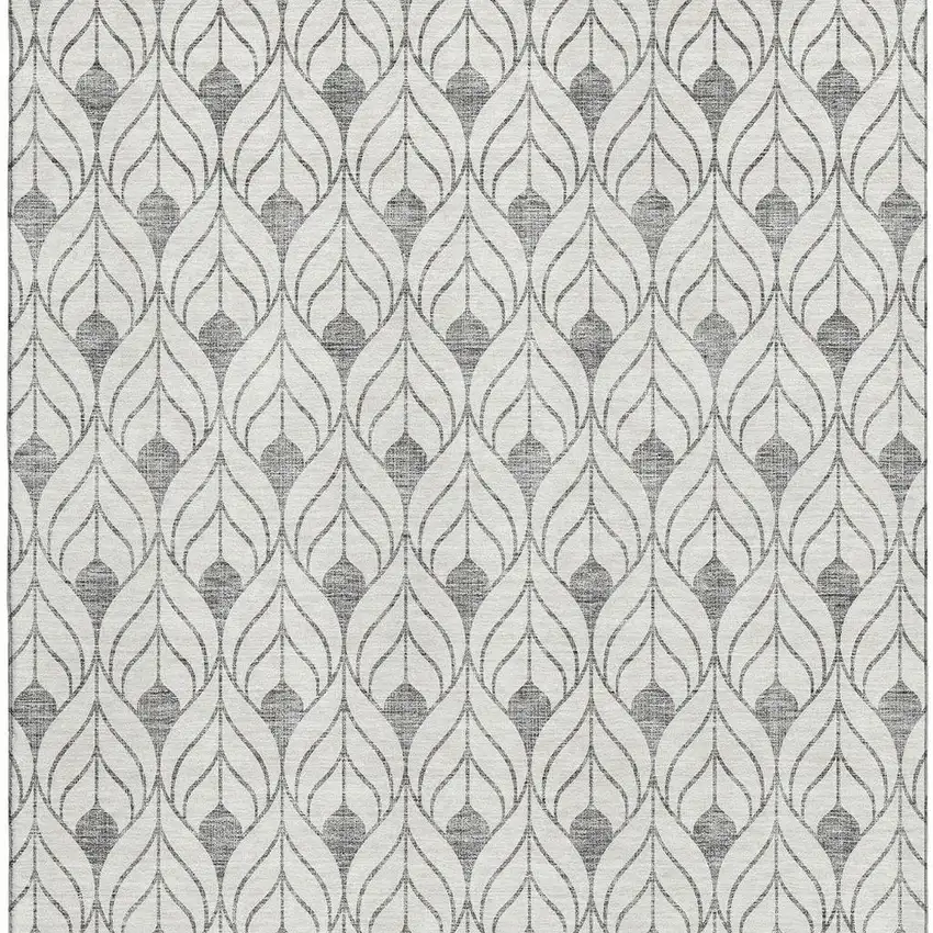 Gray And Ivory Geometric Washable Area Rug With UV Protection Photo 2