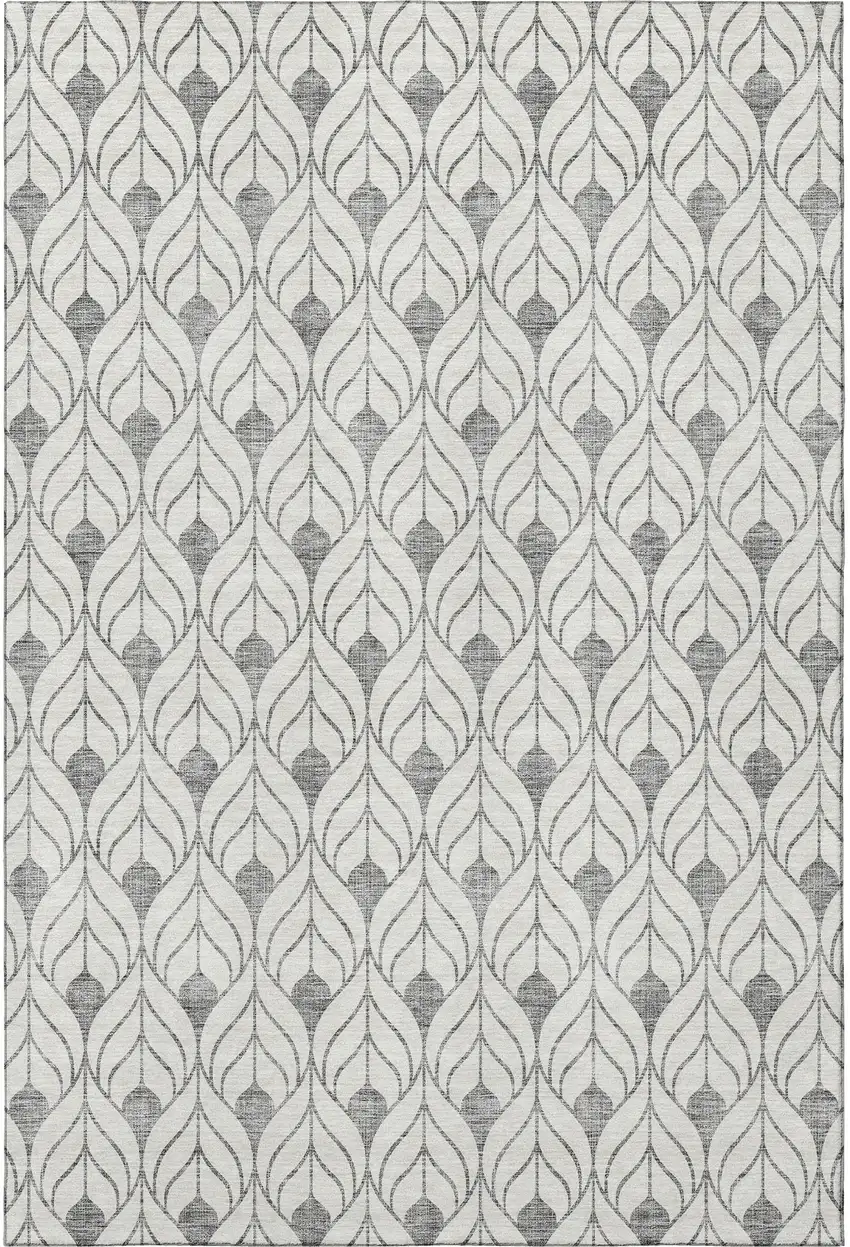 Gray And Ivory Geometric Washable Area Rug With UV Protection Photo 2