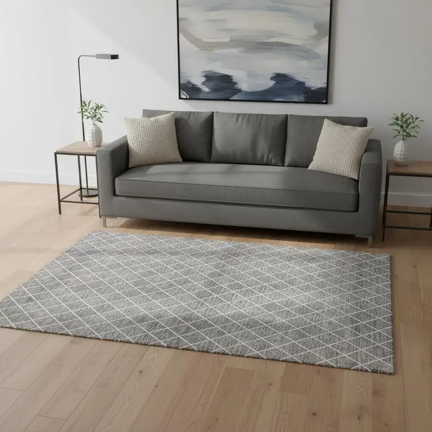 Gray And Ivory Geometric Washable Area Rug With UV Protection Photo 2