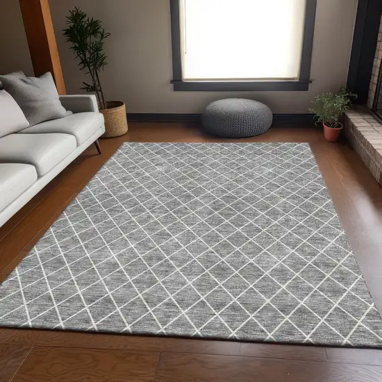 Gray And Ivory Geometric Washable Area Rug With UV Protection Photo 5