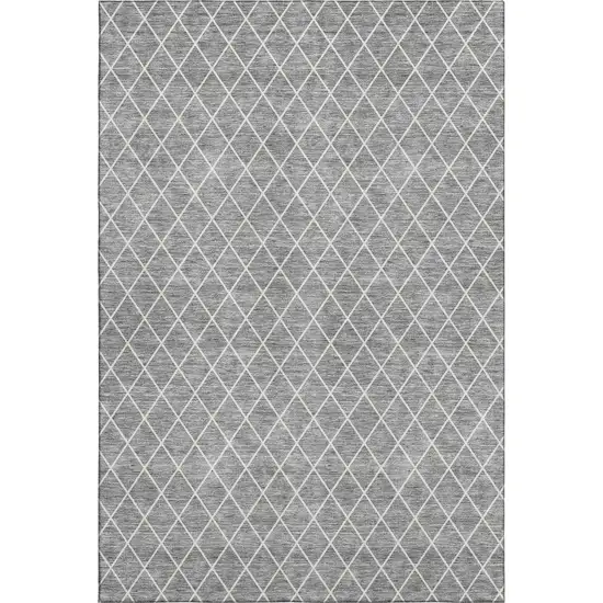 Gray And Ivory Geometric Washable Area Rug With UV Protection Photo 1